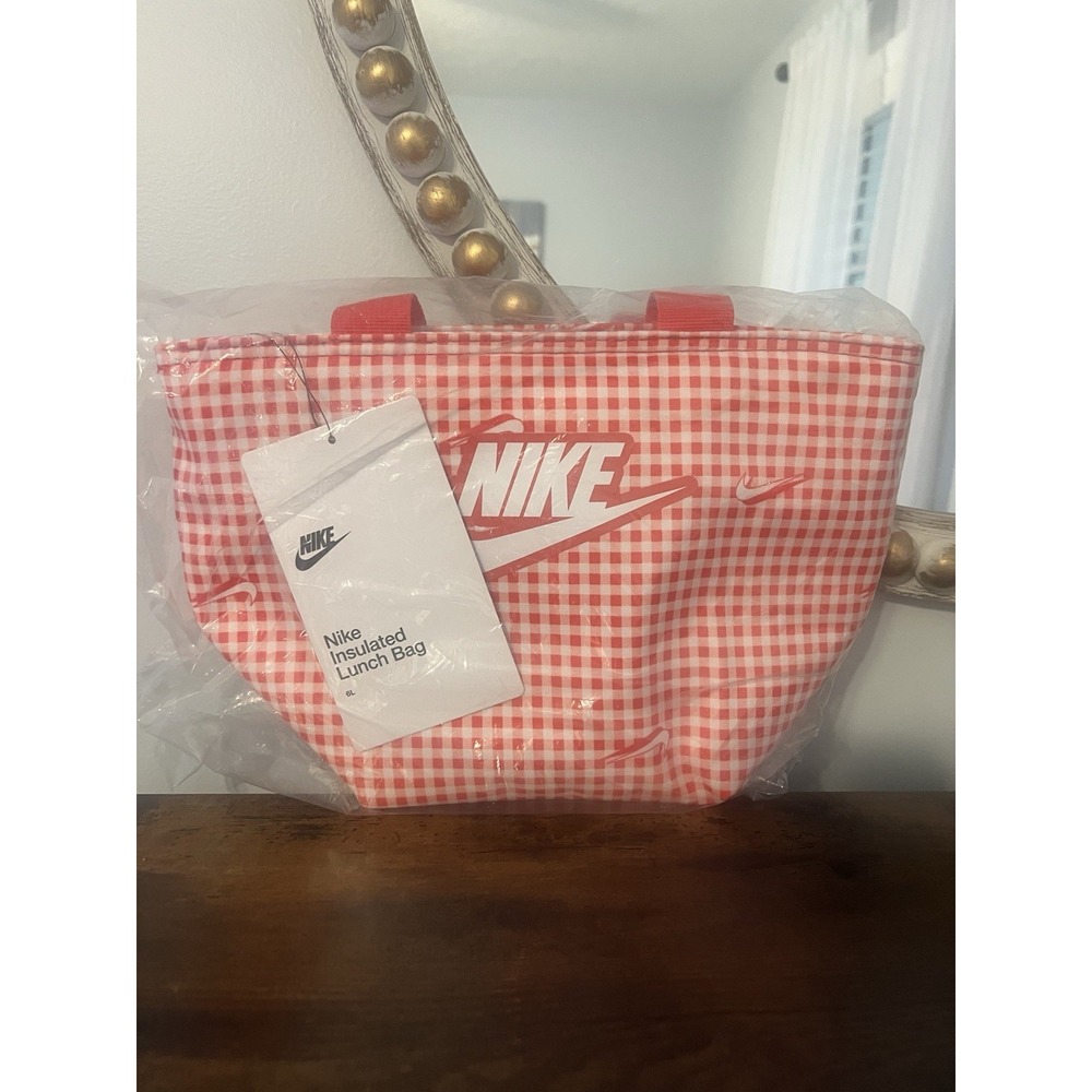 Nike Insulated Lunch Bag 6L Red White Gingham Cooler Tote New With Tags